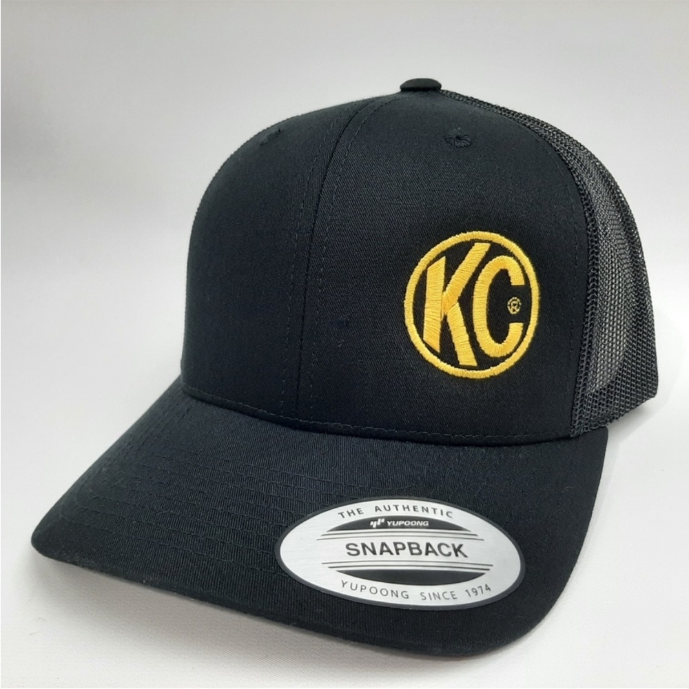 KC Lights Curved Bill Mesh Snapback Trucker Hat Cap Black Embroidered